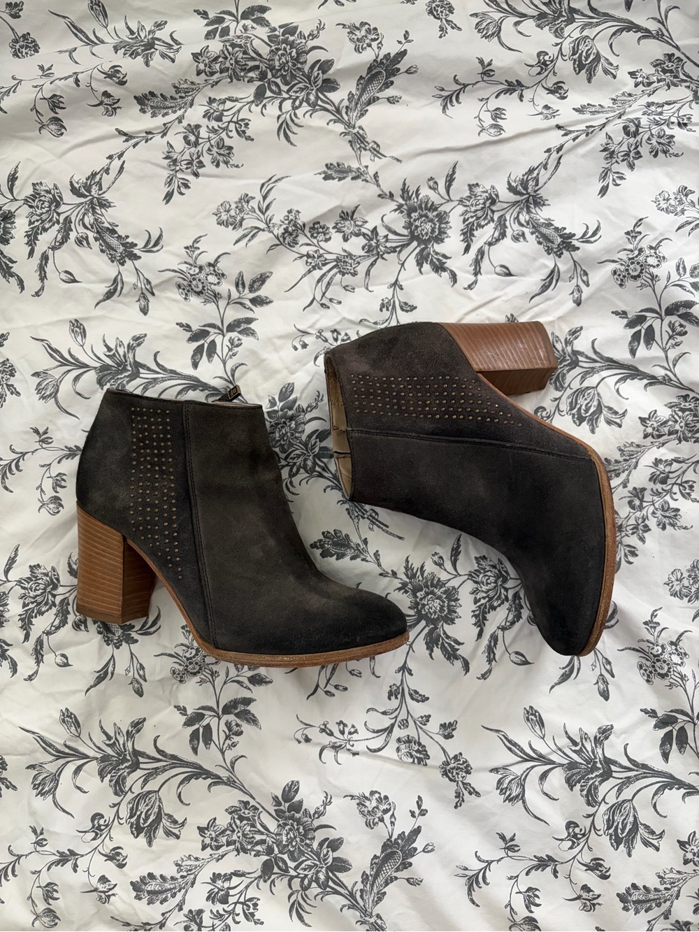 Alberto Fermani Designer Dark Brown Suede Boots with Studs and Brown Block Heel